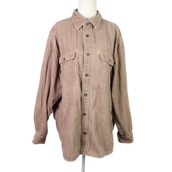 Vintage 90s Fieldmaster khaki tan corduroy button down shirt Mens M - Picture 1 of 5